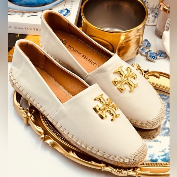 🆕  TORY BURCH 🧿 NWOB Eleanor Logo Leather Espadrilles, New Cream, Sz 8 - Picture 14 of 16